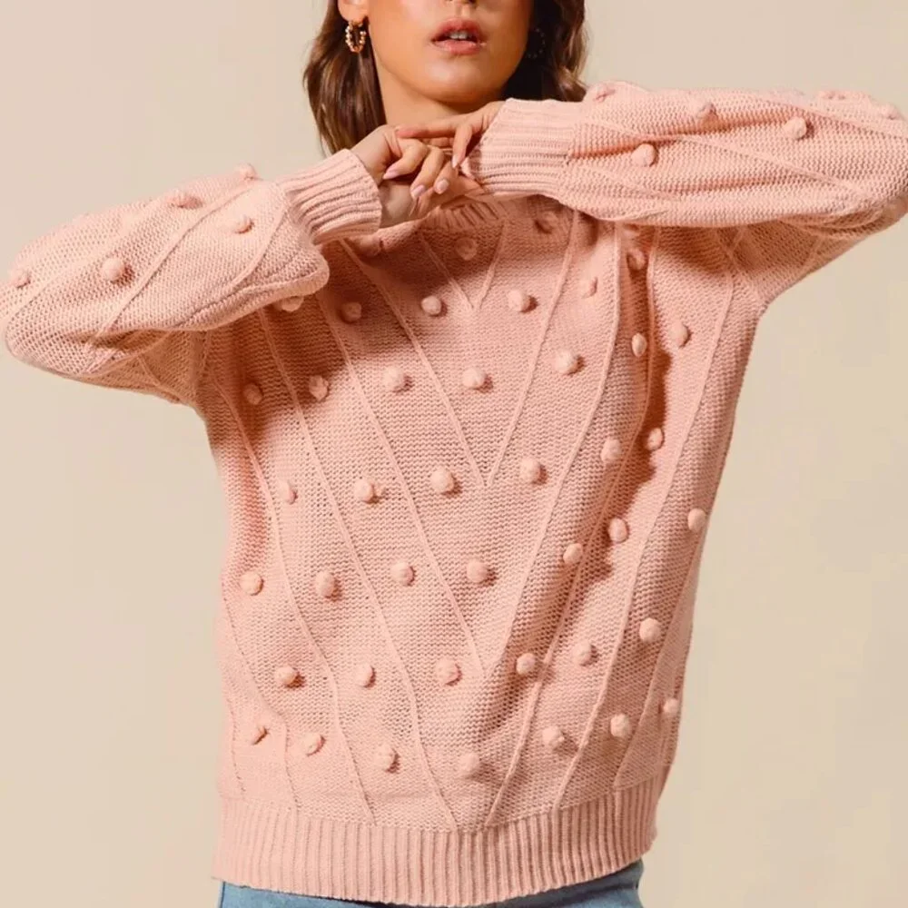 SO ME Pom Pom Textured Knit Sweater Top - Picture 2 of 10